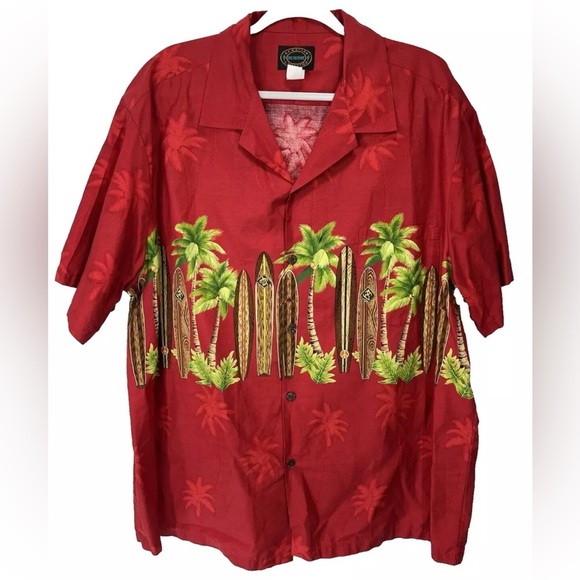 VTG Hawaiian Reserve Collection Shirt Mens 3XL Red Surfboard Palm Trees USA Made - Picture 1 of 7